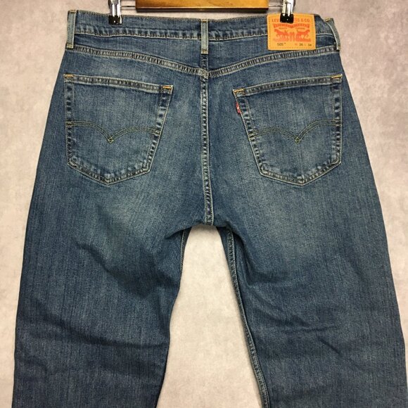 Levis Mens 505 Regular Fit Blue Jeans size 36x34 Stretch Denim Pants - Picture 12 of 16